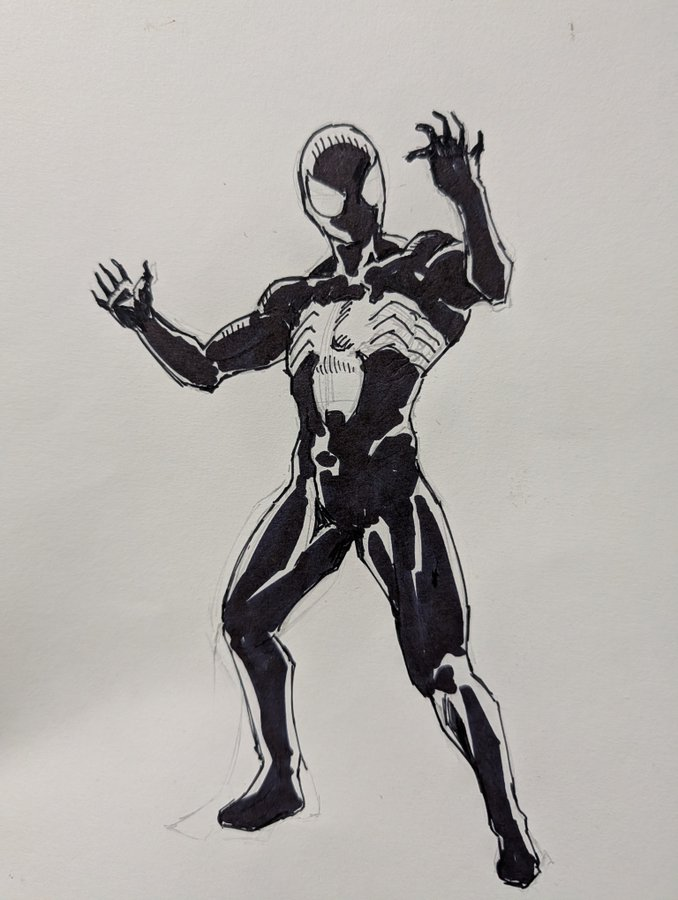 Spiderman sketch using mechanical pencil and inks