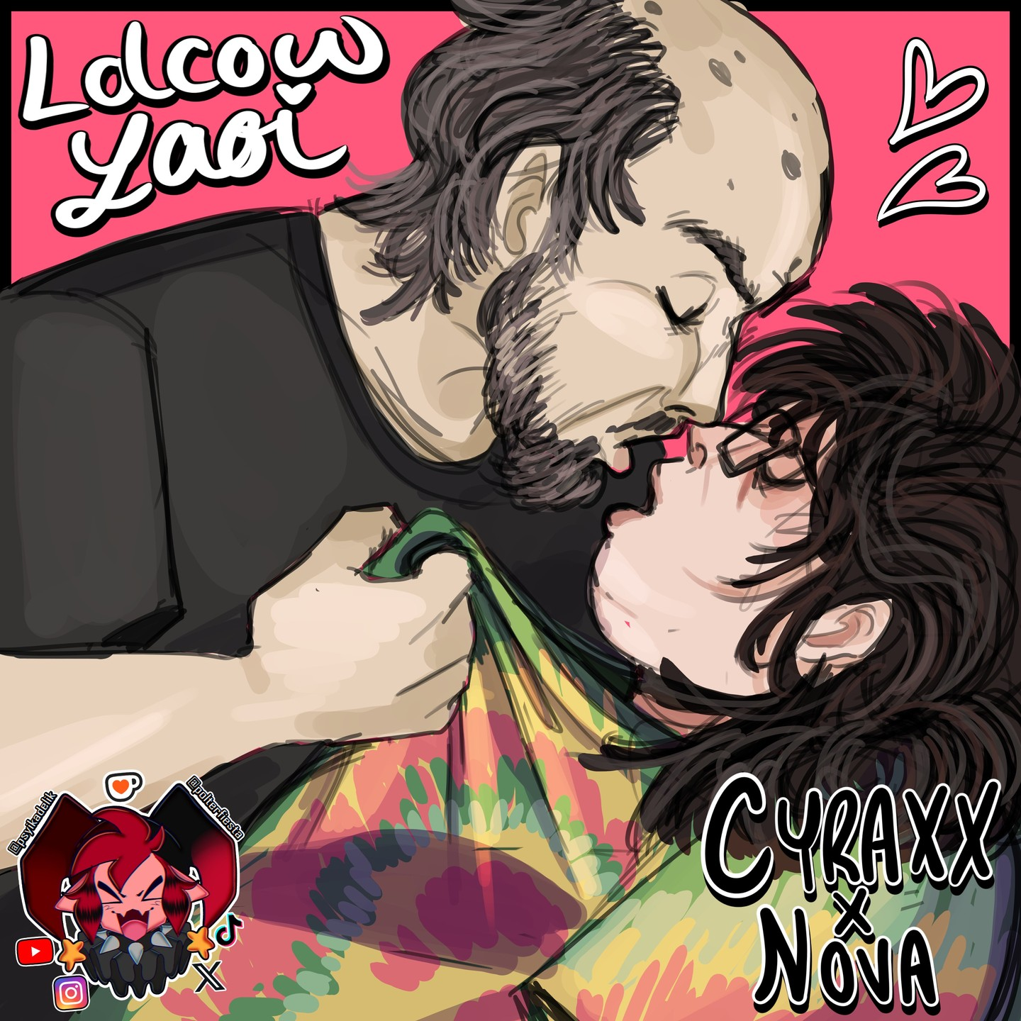 Yaoi of Cyraxx and Nova where Cyraxx is holding Nova up by his shirt and is about to come in for a kiss.
